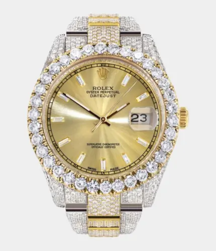Diamond Iced Out Rolex Datejust 41 | 25 Carats Of Diamonds | Custom Gold Diamond Dial | Two Tone | Oyster Band Replik