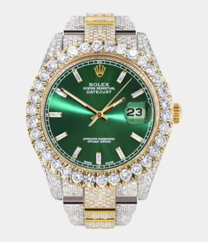Diamond Iced Out Rolex Datejust 41 | 25 Carats Of Diamonds | Custom Green Diamond Dial | Two Tone | Oyster Band Replik