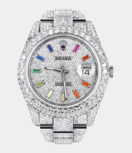 Diamond Iced Out Rolex Datejust 41 | 25 Carats Of Diamonds | Custom Color Baguettes Dial | Two Row | Oyster Band Replik