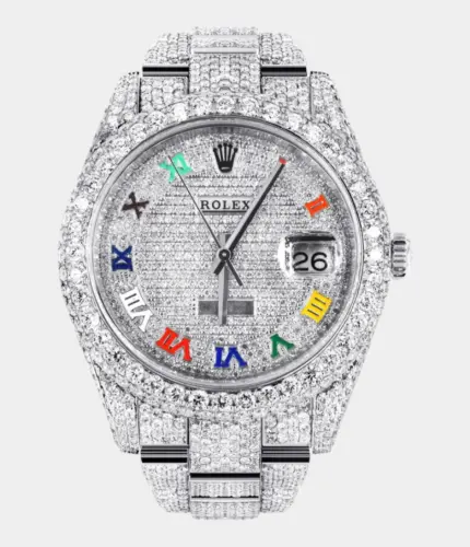 Diamond Iced Out Rolex Datejust 41 | 25 Carats Of Diamonds | Custom Color Roman Dial | Two Row | Oyster Band Replik