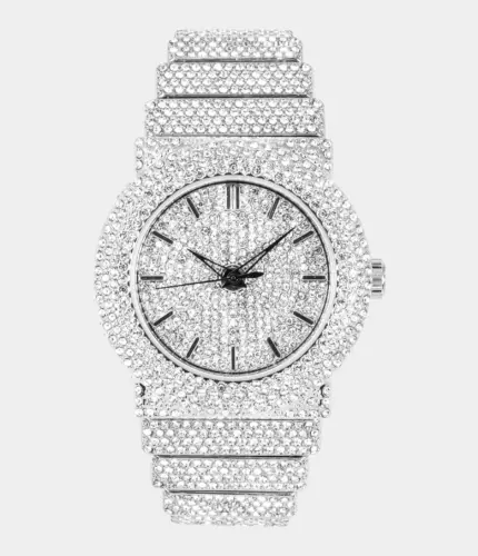 Women's Elegant 40mm Fully Iced Out Diamond Watch, Quartz Movement - Silver Dial Replik