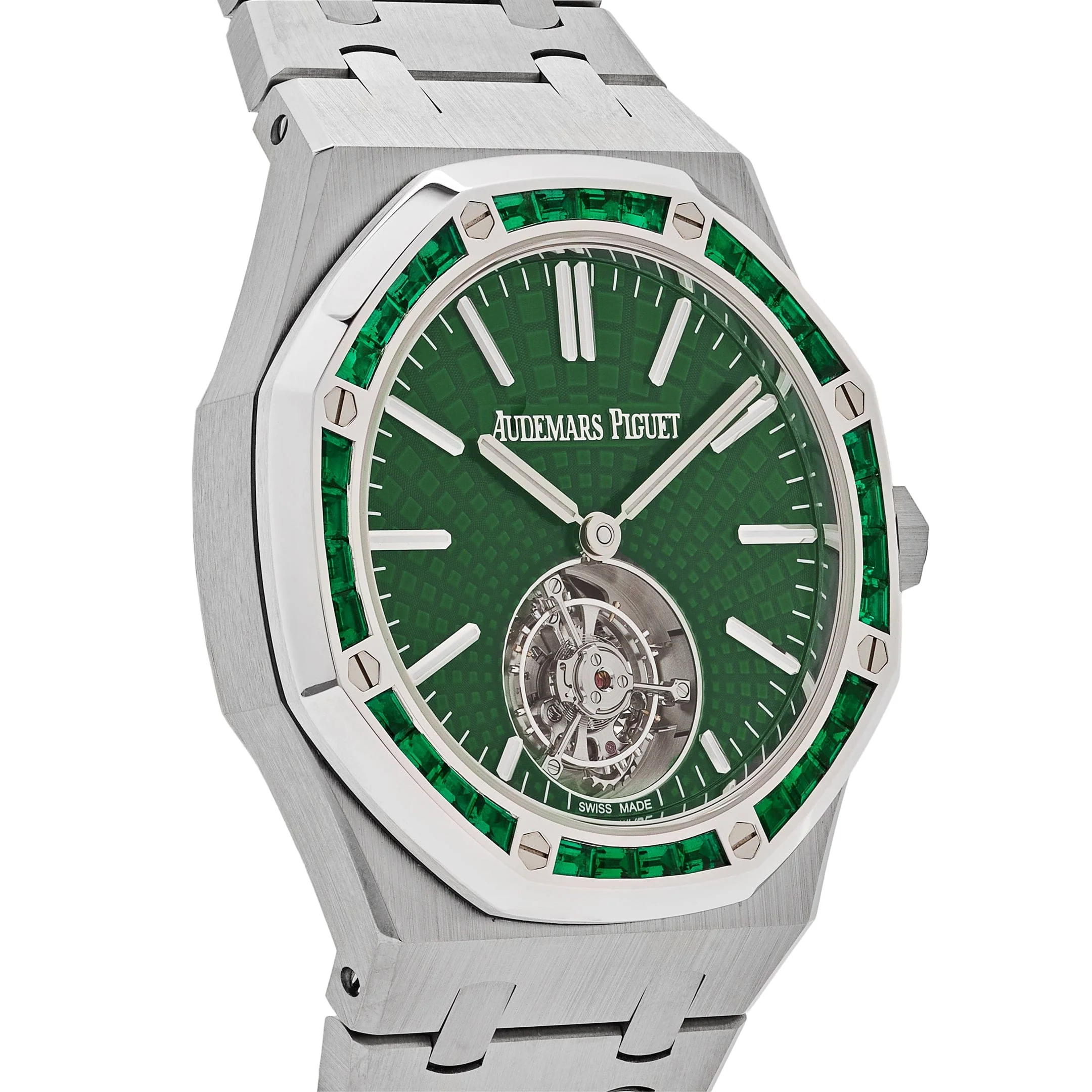 Audemars Piguet Royal Oak Selfwinding Flying Tourbillon Titanium White Gold Emerald Bezel Limited Edition Replik