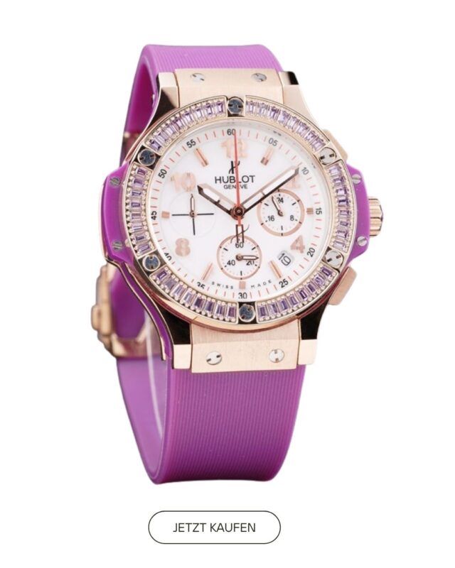 Hublot Big Bang 4122 44mm Rose Gold White Dial Pink Gem Bezel Purple Rubber Strap Replik