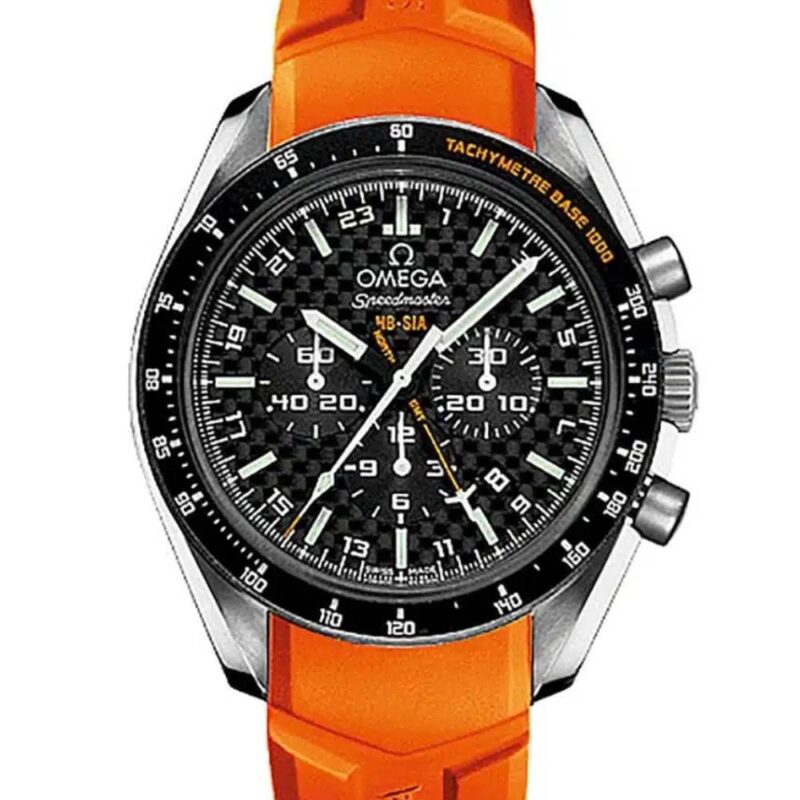 Omega Speedmaster HB-SIA GMT Chronograph SOLAR IMPULSE 44.25mm Watch – Black Dial, Orange Rubber Bracelet Replik