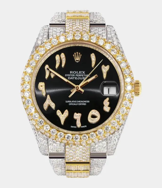 Womens Diamond Iced Out Rolex Datejust 41 - 25 Carats Of Diamonds