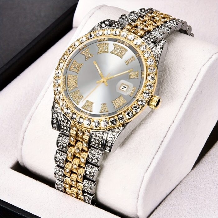 Iced-Out Diamond Watch – Two Tone-White with Crystal Rhinestone