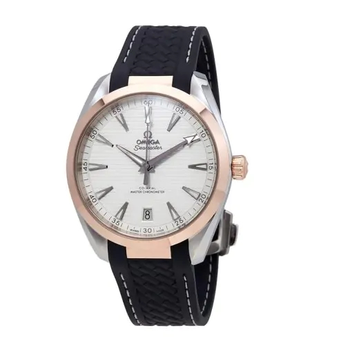 Omega Seamaster 220.22.41.21.02.001 41mm Aqua Terra Silver Dial Sedna Gold Bezel Rubber Strap Watch Replik